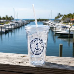 Nautical Navy Blue Anchor Boat Namn Take Away Mugg