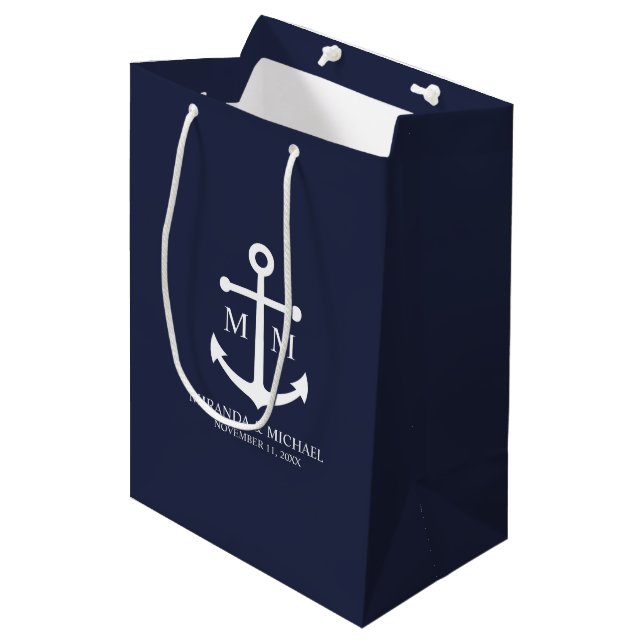 Nautical Navy Blue Anchor Bröllop (Framsidan Vinklad)