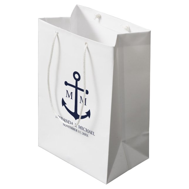 Nautical Navy Blue Anchor Bröllop (Framsidan Vinklad)