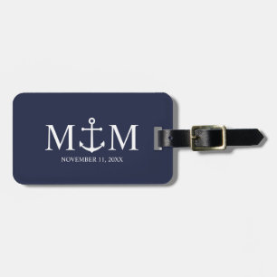 Nautical Navy Blue Anchor Bröllop Bagagebricka