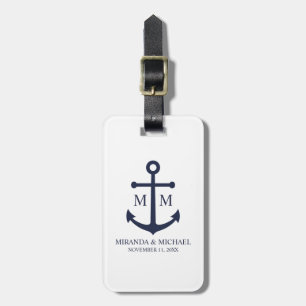 Nautical Navy Blue Anchor Bröllop Bagagebricka
