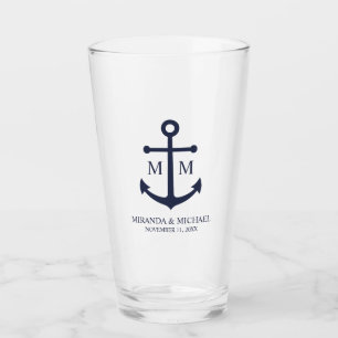 Nautical Navy Blue Anchor Bröllop Glaskopp