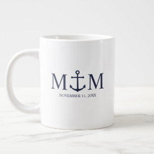 Nautical Navy Blue Anchor Bröllop Jumbo Mugg
