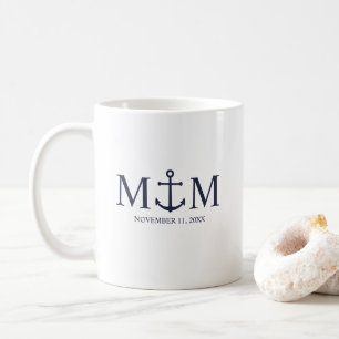 Nautical Navy Blue Anchor Bröllop Kaffemugg