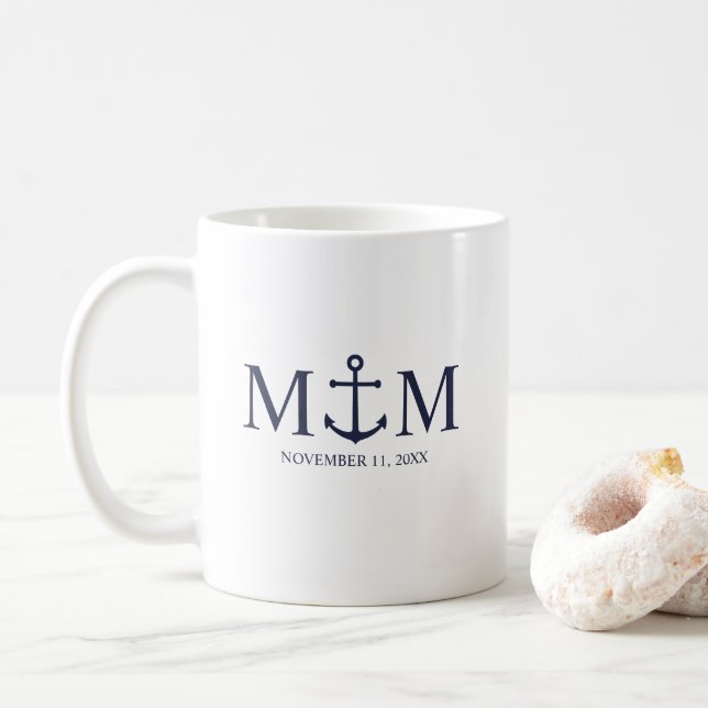 Nautical Navy Blue Anchor Bröllop Kaffemugg (Med munk)