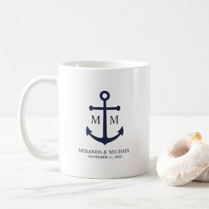 Nautical Navy Blue Anchor Bröllop Kaffemugg