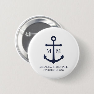 Nautical Navy Blue Anchor Bröllop Knapp