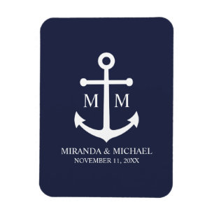 Nautical Navy Blue Anchor Bröllop Magnet