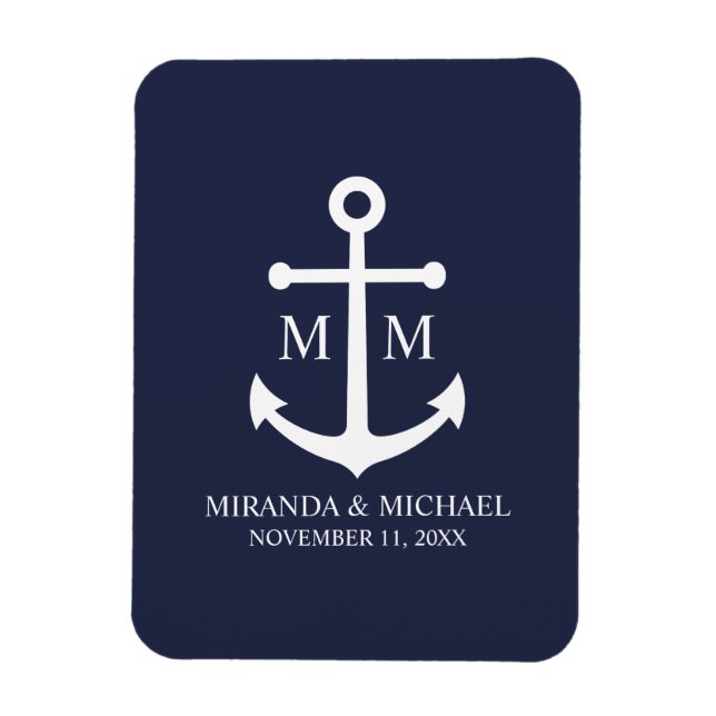 Nautical Navy Blue Anchor Bröllop Magnet (Vertikal)