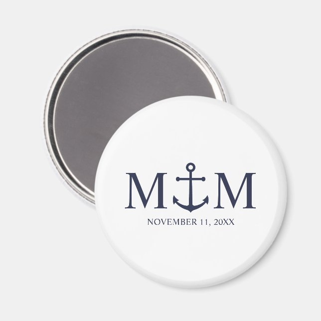 Nautical Navy Blue Anchor Bröllop Magnet (Front/Back)