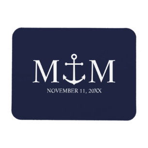 Nautical Navy Blue Anchor Bröllop Magnet