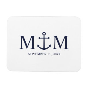 Nautical Navy Blue Anchor Bröllop Magnet