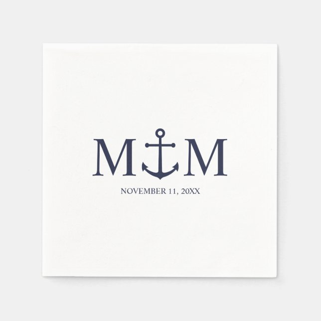 Nautical Navy Blue Anchor Bröllop Pappersservett (Framsidan)