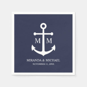 Nautical Navy Blue Anchor Bröllop Pappersservett