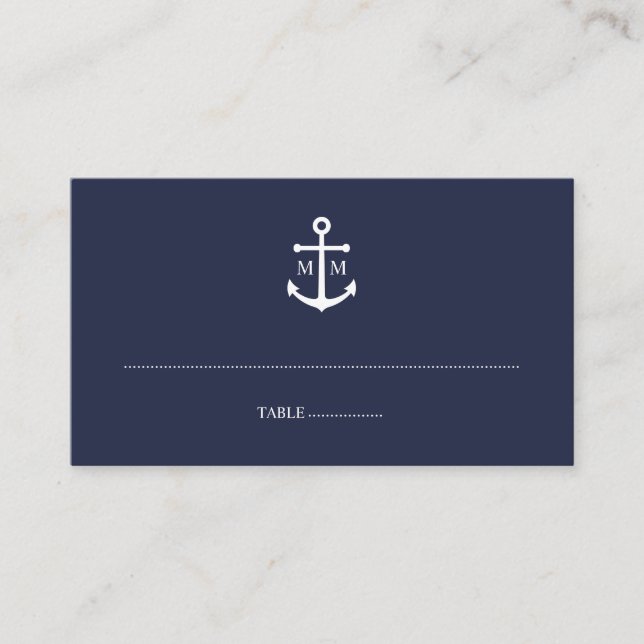 Nautical Navy Blue Anchor Bröllop Placeringskort (Framsida)