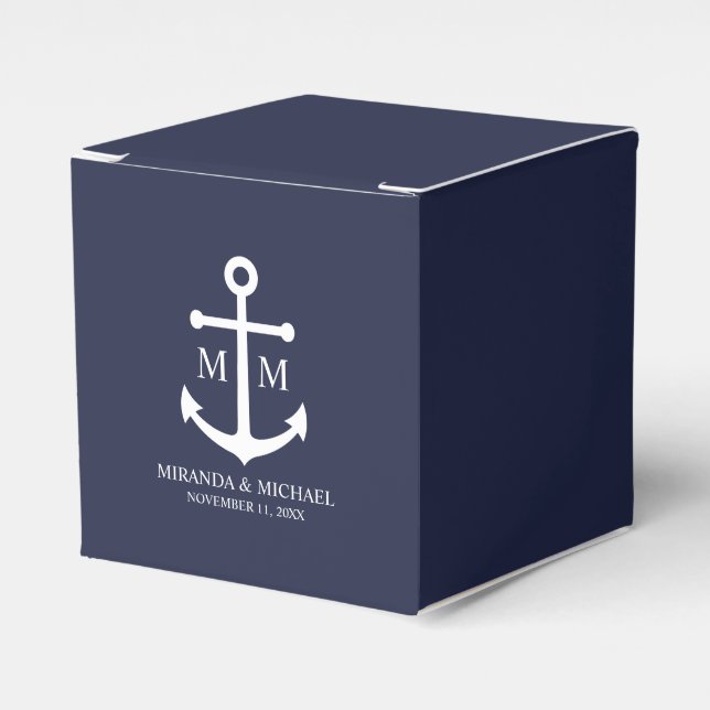 Nautical Navy Blue Anchor Bröllop Presentaskar (Framsidan Sidan)