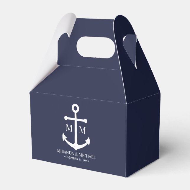 Nautical Navy Blue Anchor Bröllop Presentaskar (Framsidan Sidan)