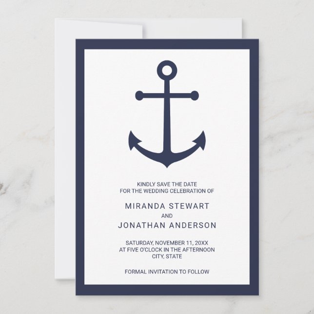Nautical Navy Blue Anchor Bröllop spara datum Spara Datumet (Framsida)