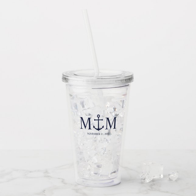 Nautical Navy Blue Anchor Bröllop Take Away Mugg (Framsida Ice)