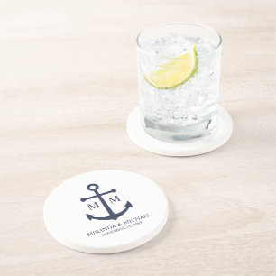 Nautical Navy Blue Anchor Bröllop Underlägg