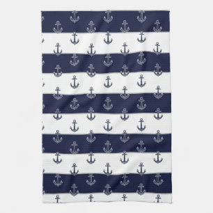 Nautical Navy Blue Anchor Coastal Monogram Kitche Kökshandduk