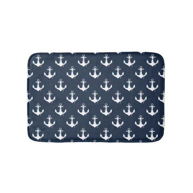 Nautical Navy Blue Anchor Mönster Badrumsmatta (Framsidan)