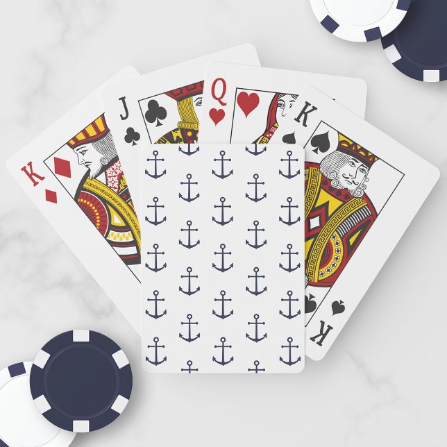Nautical Navy Blue Anchor Mönster Casinokort (Skapare uppladdad)