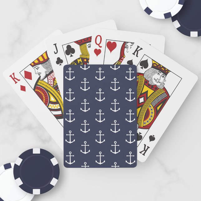 Nautical Navy Blue Anchor Mönster Casinokort (Skapare uppladdad)