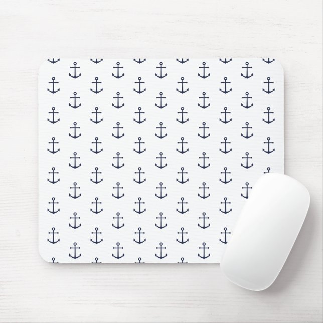 Nautical Navy Blue Anchor Mönster Musmatta (Med mus)
