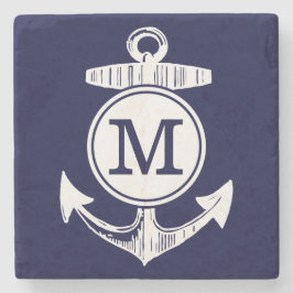 Nautical Navy Blue Anchor Mönster Stenunderlägg