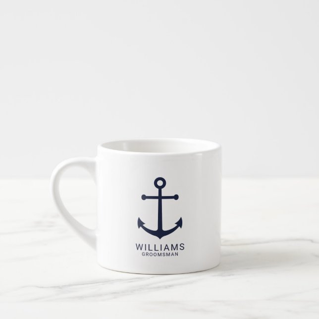 Nautical Navy Blue Anchor Personalized Groomsmen C Espressomugg (Vänster)