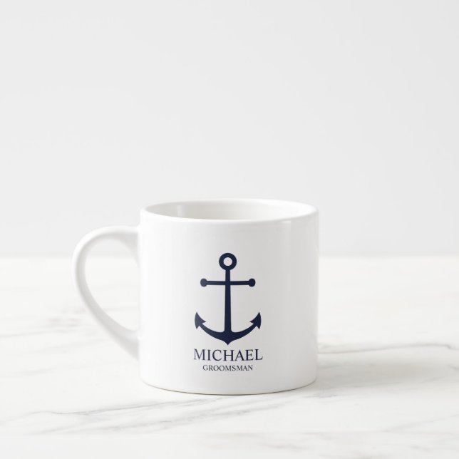 Nautical Navy Blue Anchor Personalized Groomsmen Espressomugg (Vänster)