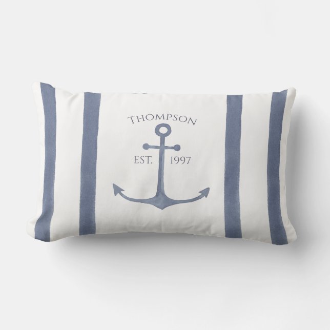 Nautical Navy Blue Anchor Personalized Pillow Lumbarkudde (Framsida)