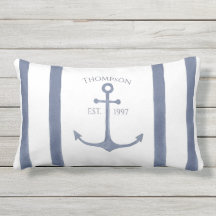 Nautical Navy Blue Anchor Personalized Pillow