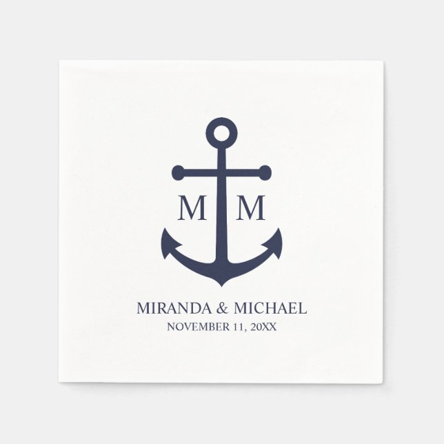 Nautical Navy Blue Anchor Wedding Pappersservett (Framsidan)