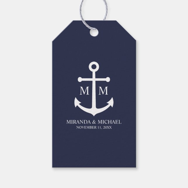 Nautical Navy Blue Anchor Wedding Presentetikett (Framsidan)