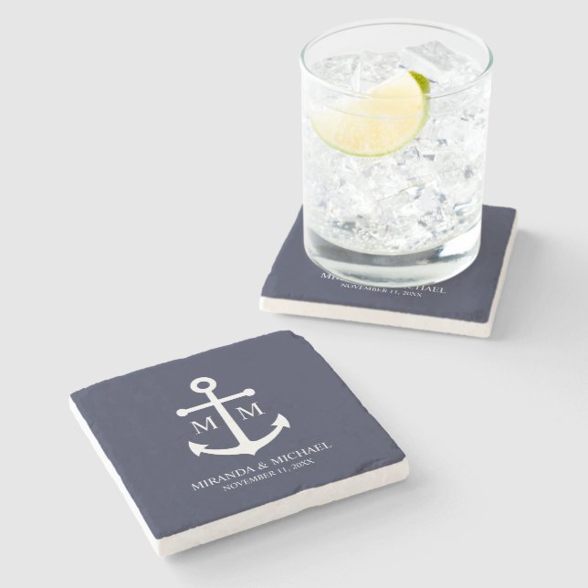 Nautical Navy Blue Anchor Wedding Stenunderlägg (Sidan)