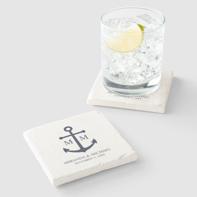 Nautical Navy Blue Anchor Wedding Stenunderlägg (Sidan)