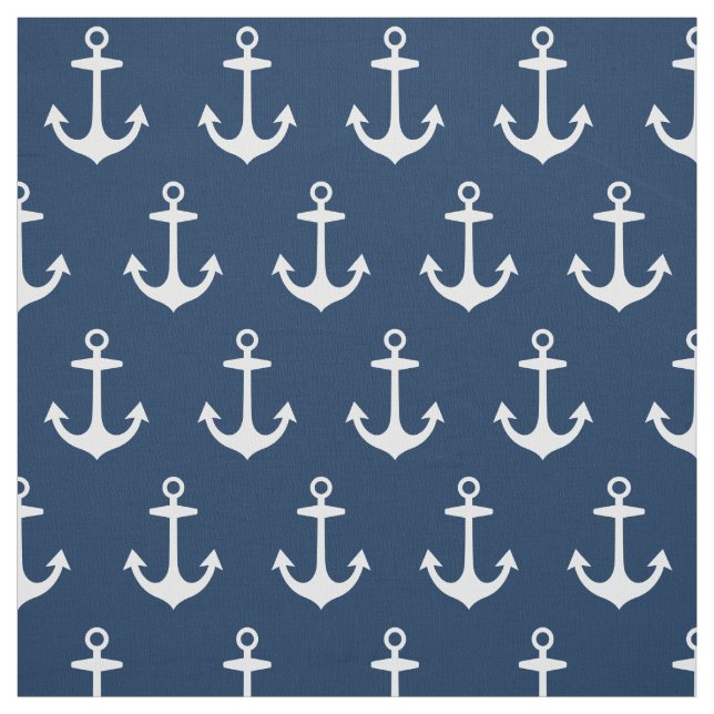 Nautical Navy Blue and White Anchors Mönster Tyg (Provkarta)