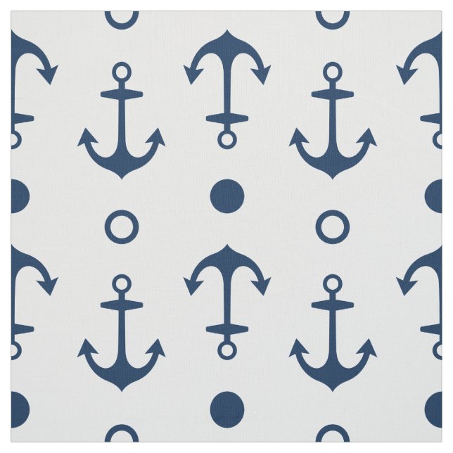 Nautical Navy Blue and White Anchors Mönster Tyg (Provkarta)