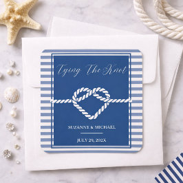 Nautical Navy Blue Knutband Sjöfartsrandiga Bröllo Fyrkantigt Klistermärke