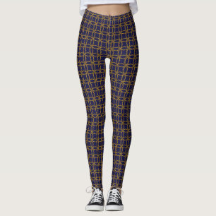 Nautical Navy Blue och Guld Rope Patterned Leggings
