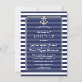 Nautical Navy Blue Rand Silver REHEARSAL DINNER Inbjudningar