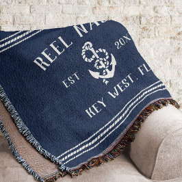 Nautical Navy Blue Rustic Anchor Boat Namn Filt