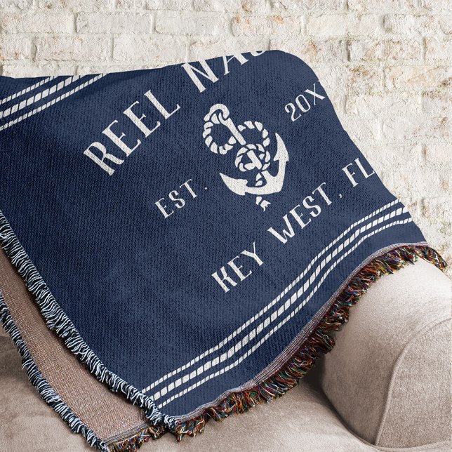 Nautical Navy Blue Rustic Anchor Boat Namn Filt (Skapare uppladdad)
