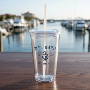 Nautical Navy Blue Rustic Anchor Boat Namn Take Away Mugg