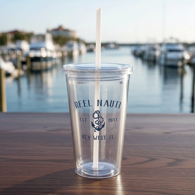 Nautical Navy Blue Rustic Anchor Boat Namn Take Away Mugg (Skapare uppladdad)