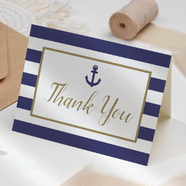 Nautical Navy Blue Stripes Anchor Gold Script Tack Kort