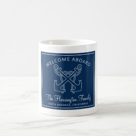 Nautical Navy Blue Welcome Boat Family Namn Kaffemugg