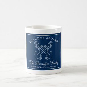 Nautical Navy Blue Welcome Boat Family Namn Kaffemugg